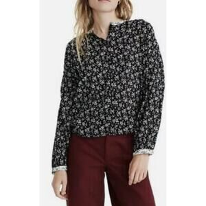 Madewell Peasant Blouse Women Size M Black Ditsy Branch Floral Meadow Shirt Boho